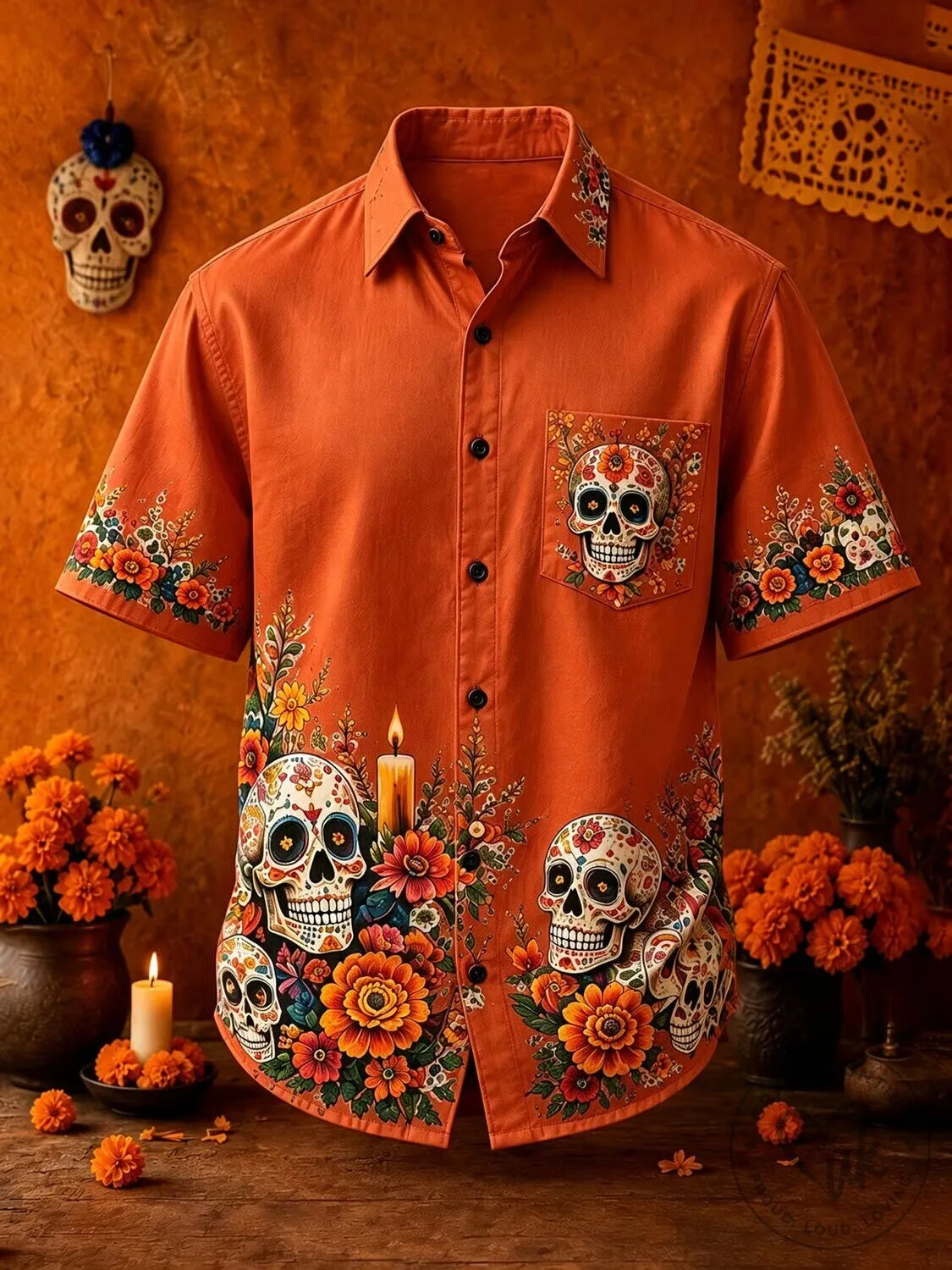 Day Of The Dead Sugar Skull Floral Print Short Sleeve Hawaiian Shirt 7 Day Of The Dead Sugar Skull Floral Print Short Sleeve Hawaiian Shirt