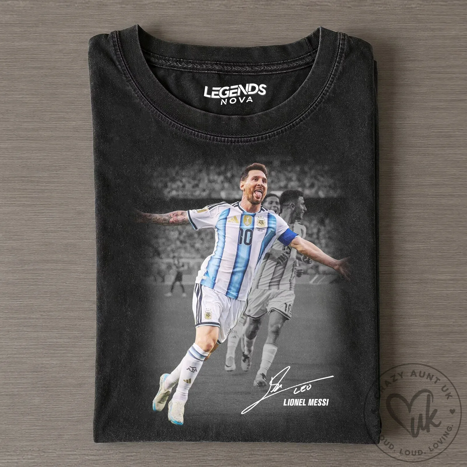 Lionel Messi Argentina Celebration Graphic Black Washed T-Shirt