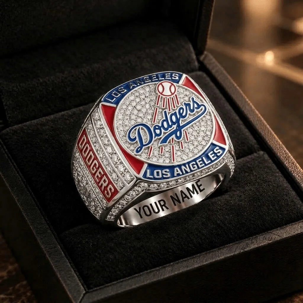 Los Angeles Dodgers World Series Championship Ring, Personalized Baseball Fan Jewelry
