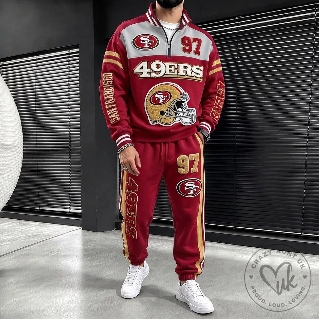 San Francisco 49ers Quarter Zip Sweatshirt and Jogger Pants Tracksuit
