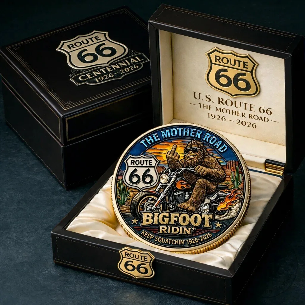 Bigfoot Riding Motorcycle Route 66 Centennial Commemorative Coin