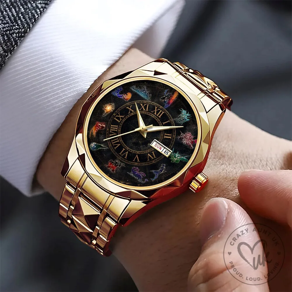 Final Fantasy Zodiac Sign Luxury Quartz Watch with Stainless Steel Band 9 Final Fantasy Zodiac Sign Luxury Quartz Watch with Stainless Steel Band