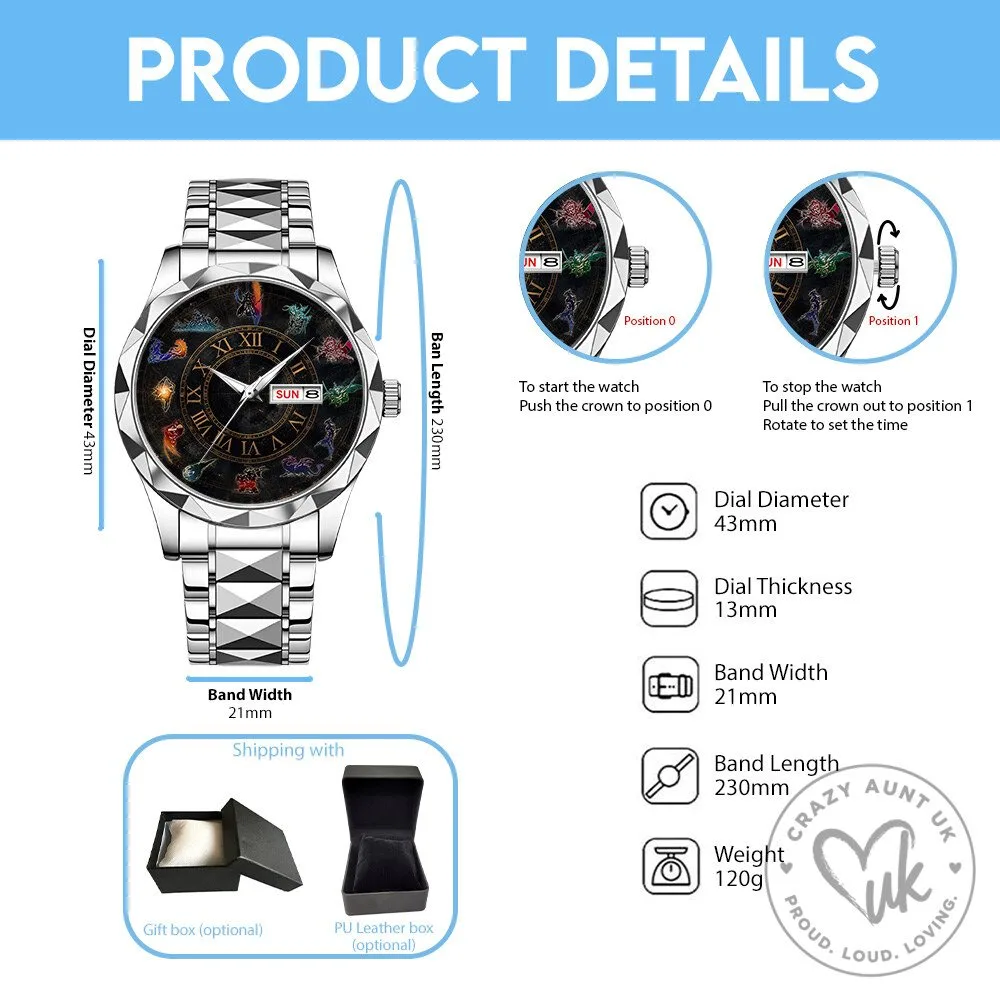 Final Fantasy Zodiac Sign Luxury Quartz Watch with Stainless Steel Band 11 Final Fantasy Zodiac Sign Luxury Quartz Watch with Stainless Steel Band