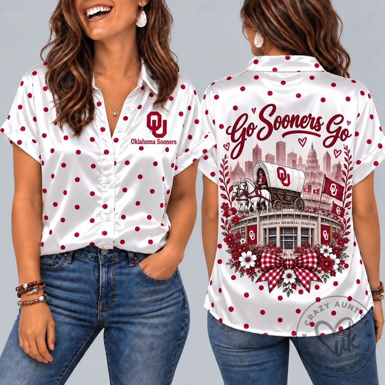 Oklahoma Sooners Polka Dot Go Sooners Go Button Down Shirt