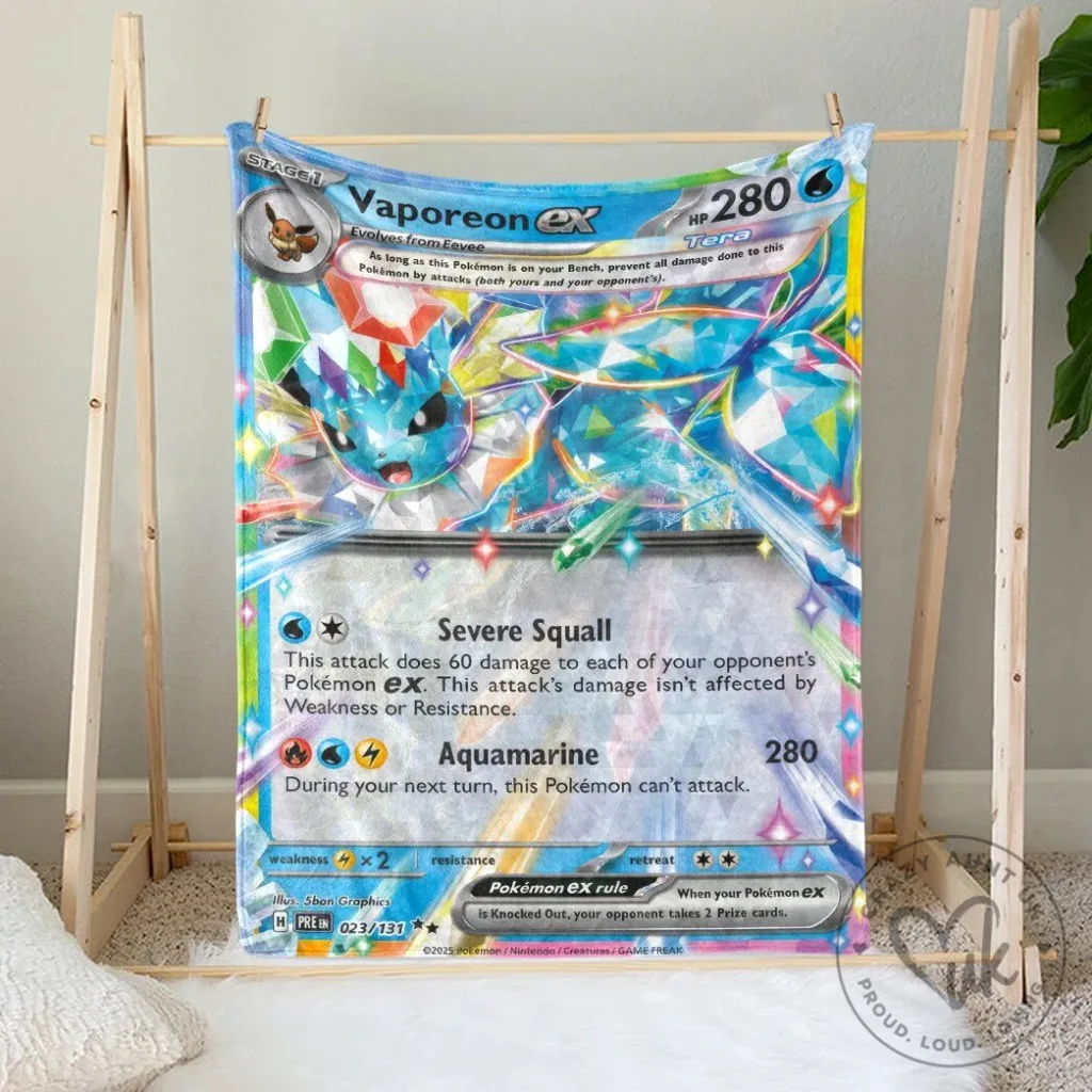 Fleece Blanket featuring Vaporeon EX from the Pokemon Trading Card Game