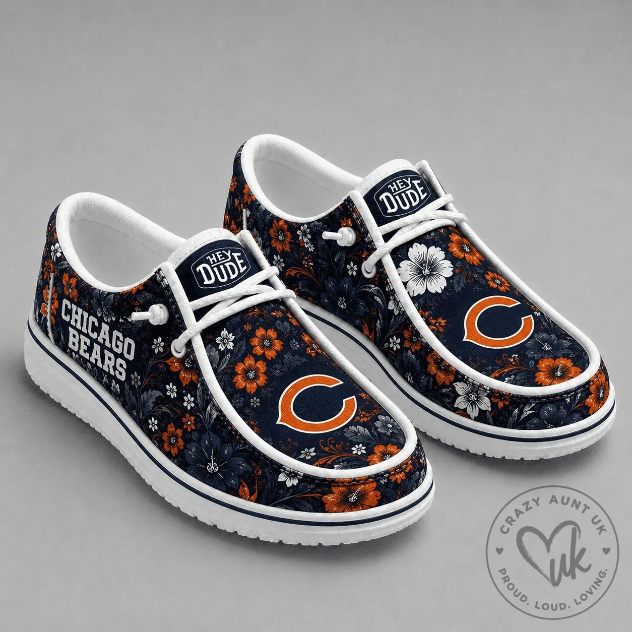 Chicago Bears NFL Team Colors Floral Pattern Casual Loafer Shoes