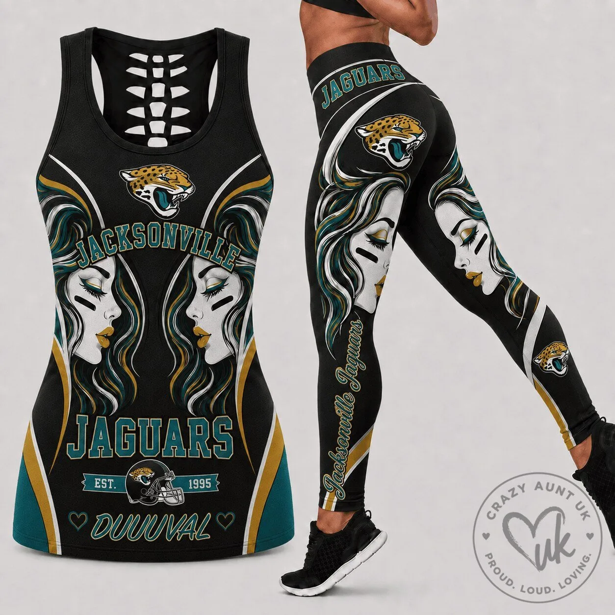 Jacksonville Jaguars Women's Fan Art Design Tank Top and Leggings Set