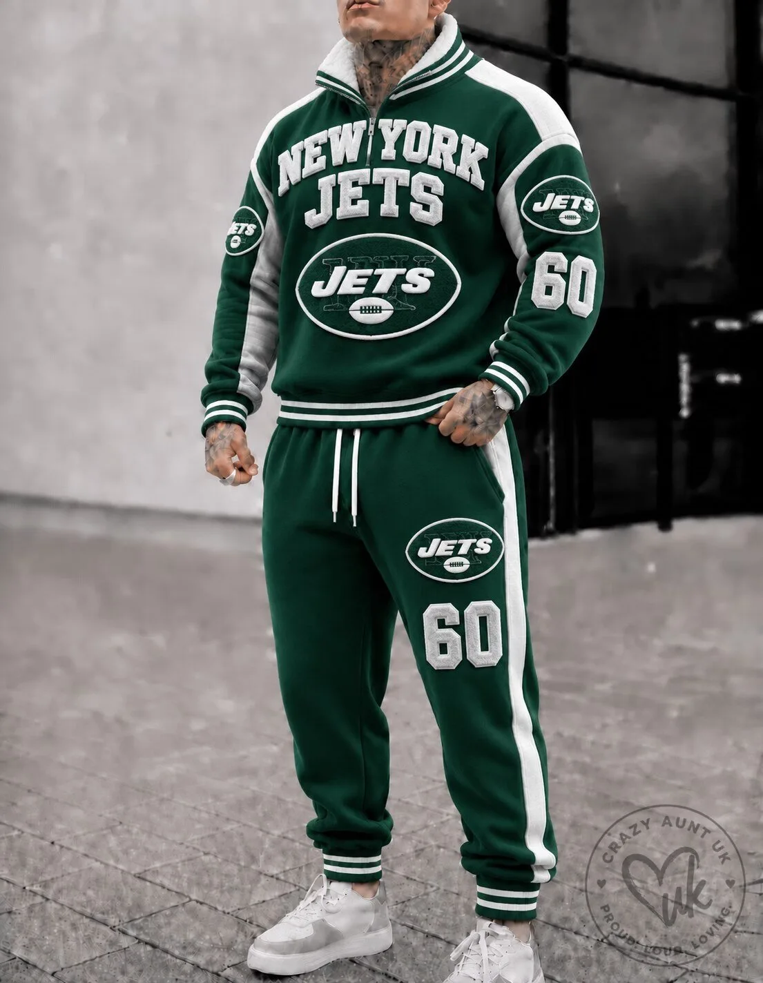 New York Jets Green Contrast Half-Zip Sweatshirt and Sweatpants Set
