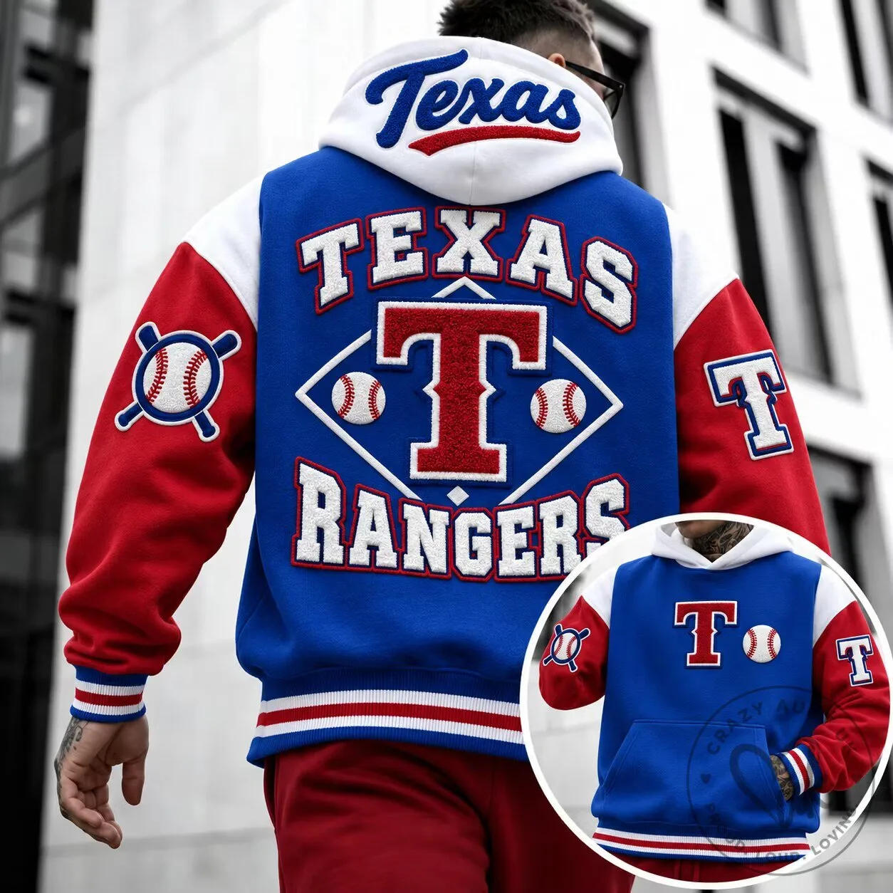 Texas Rangers Baseball Team Logo and Wordmark Adult Hoodie