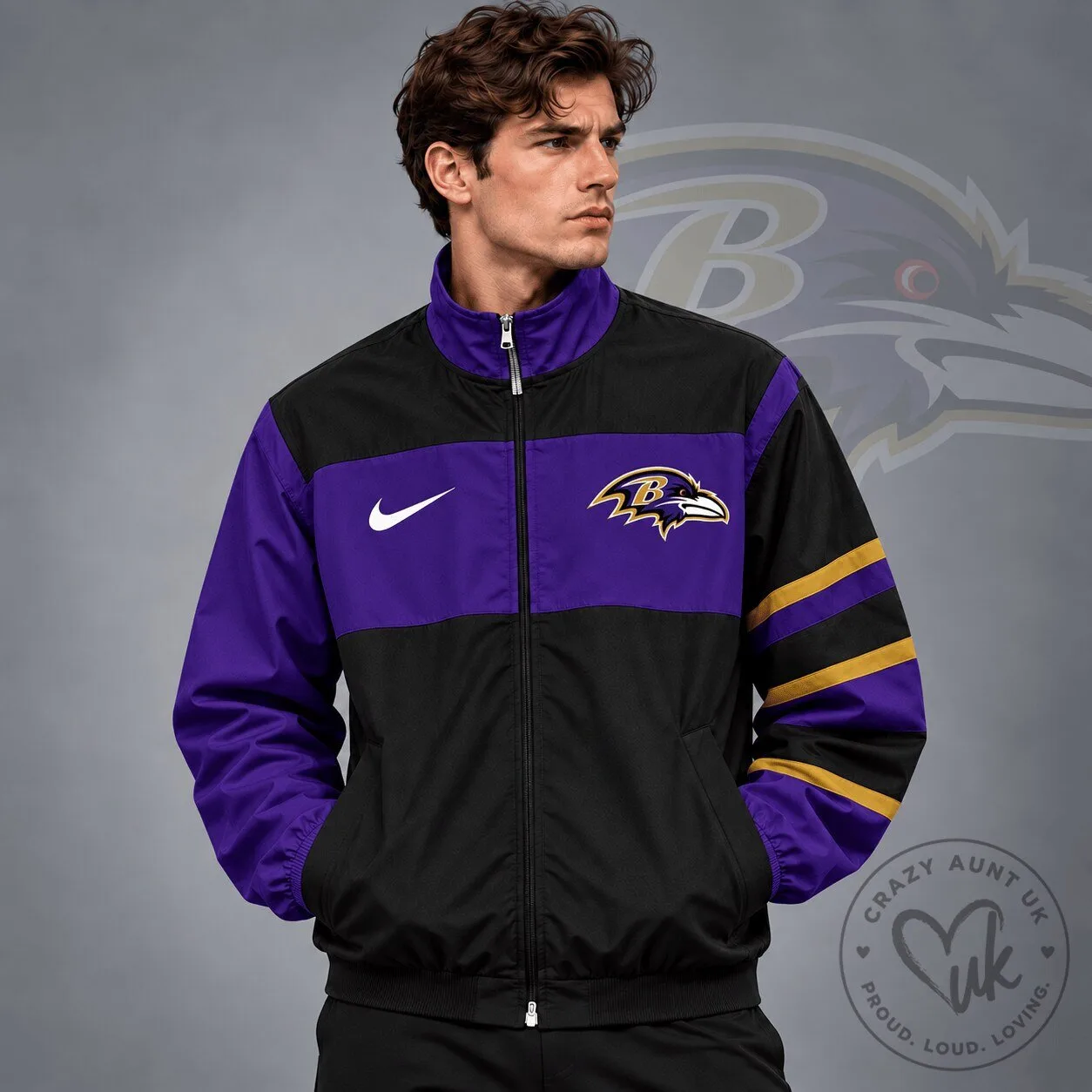 Color Block Full Zip Track Jacket featuring the Baltimore Ravens NFL Team Crest