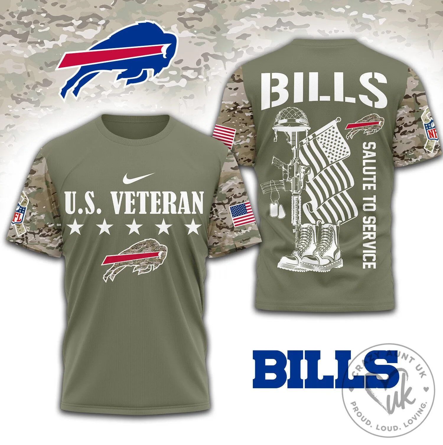 Buffalo Bills Salute To Service US Veteran Camouflage Short Sleeve T-Shirt
