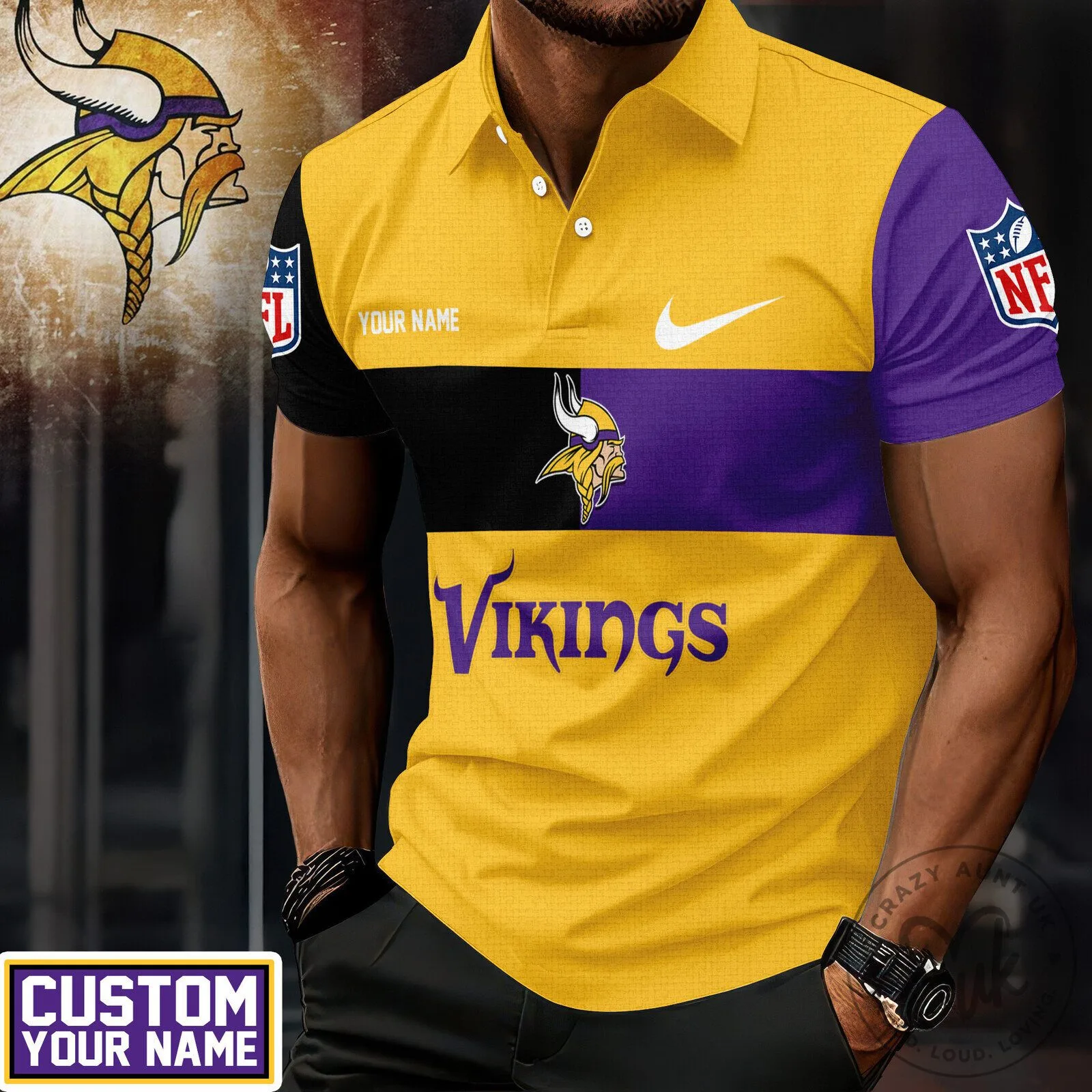Minnesota Vikings NFL Fan Gift Polo Shirt for Men, Custom Name Football Apparel