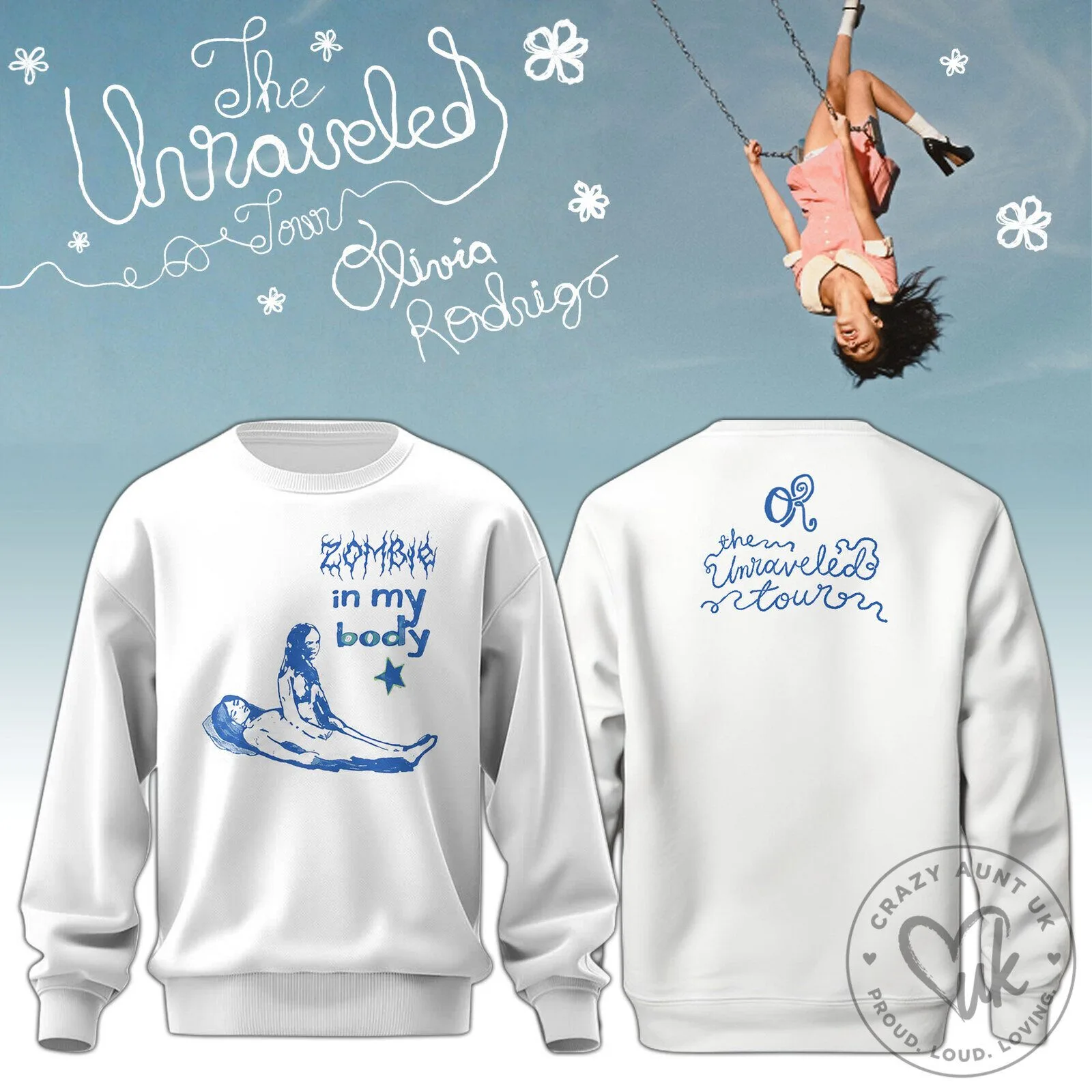 Olivia Rodrigo The Unraveled Tour Zombie In My Body White Sweatshirt