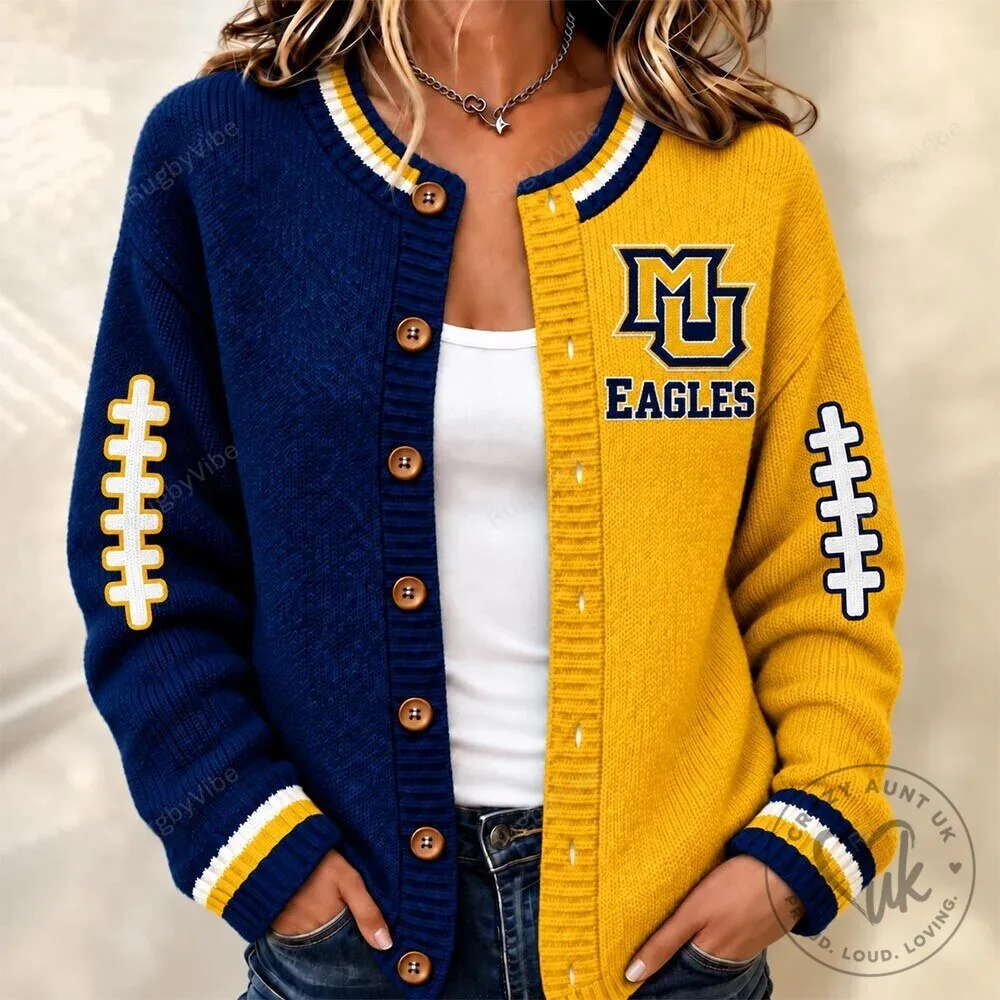 Marquette Golden Eagles Football Team Colors Split Cardigan Sweater