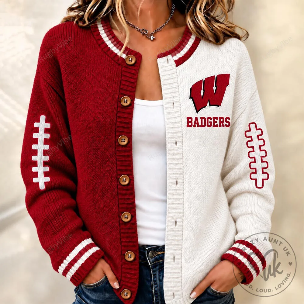 Wisconsin Badgers Football Team Knit Cardigan Sweater for Women 2 Wisconsin Badgers Football Team Knit Cardigan Sweater for Women