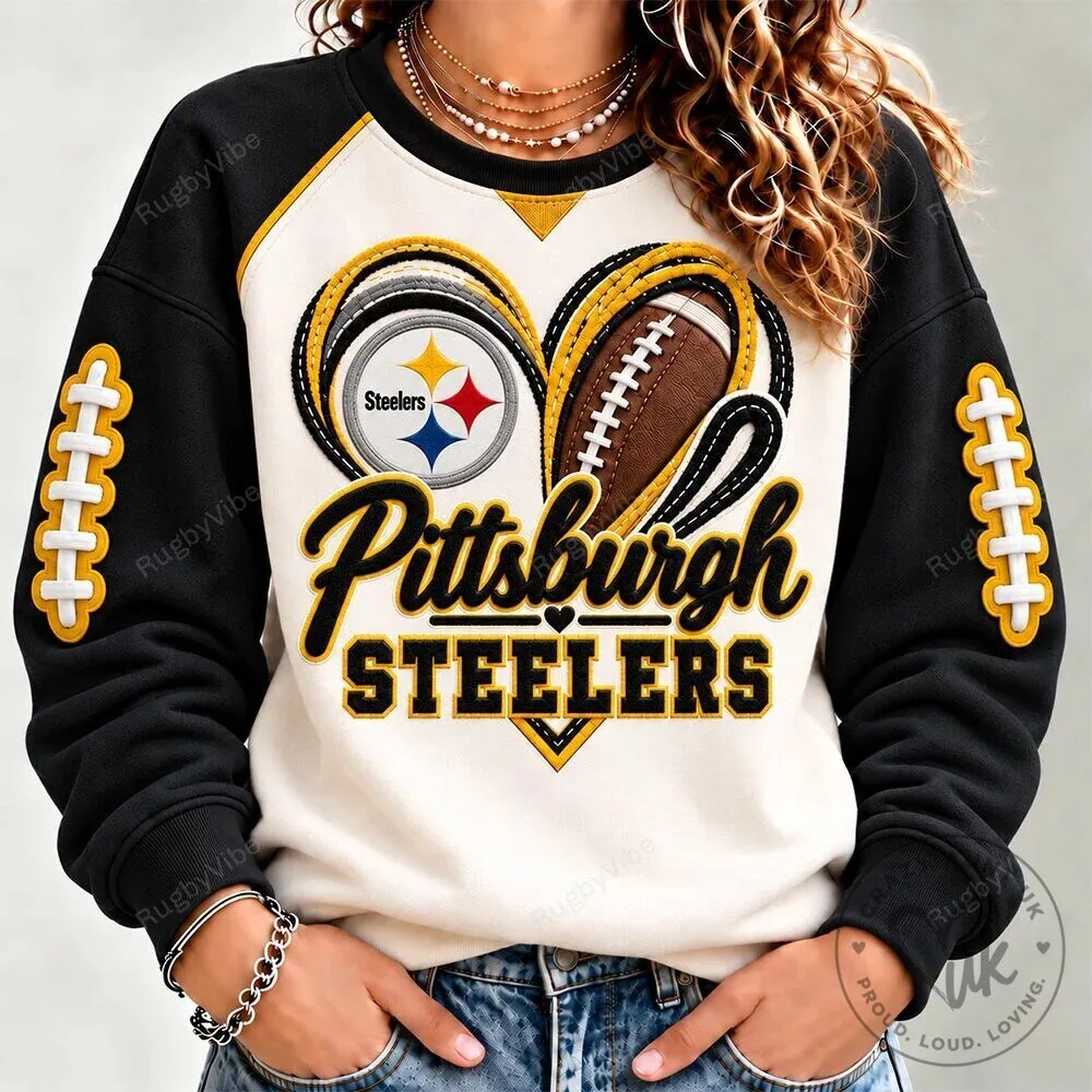 Pittsburgh Steelers Football Team Heart Logo Black and White Sweatshirt