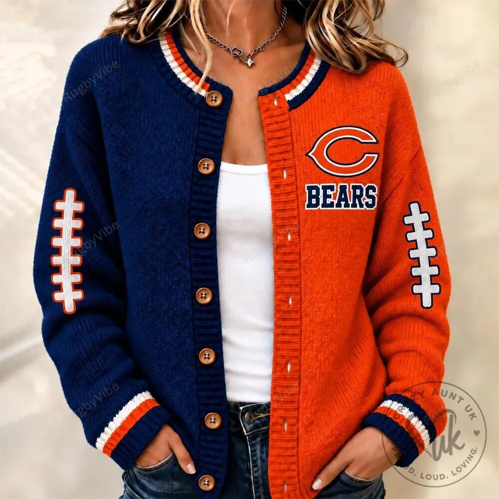 Chicago Bears Football Team Split Design Knit Cardigan Sweater 1 Chicago Bears Football Team Split Design Knit Cardigan Sweater