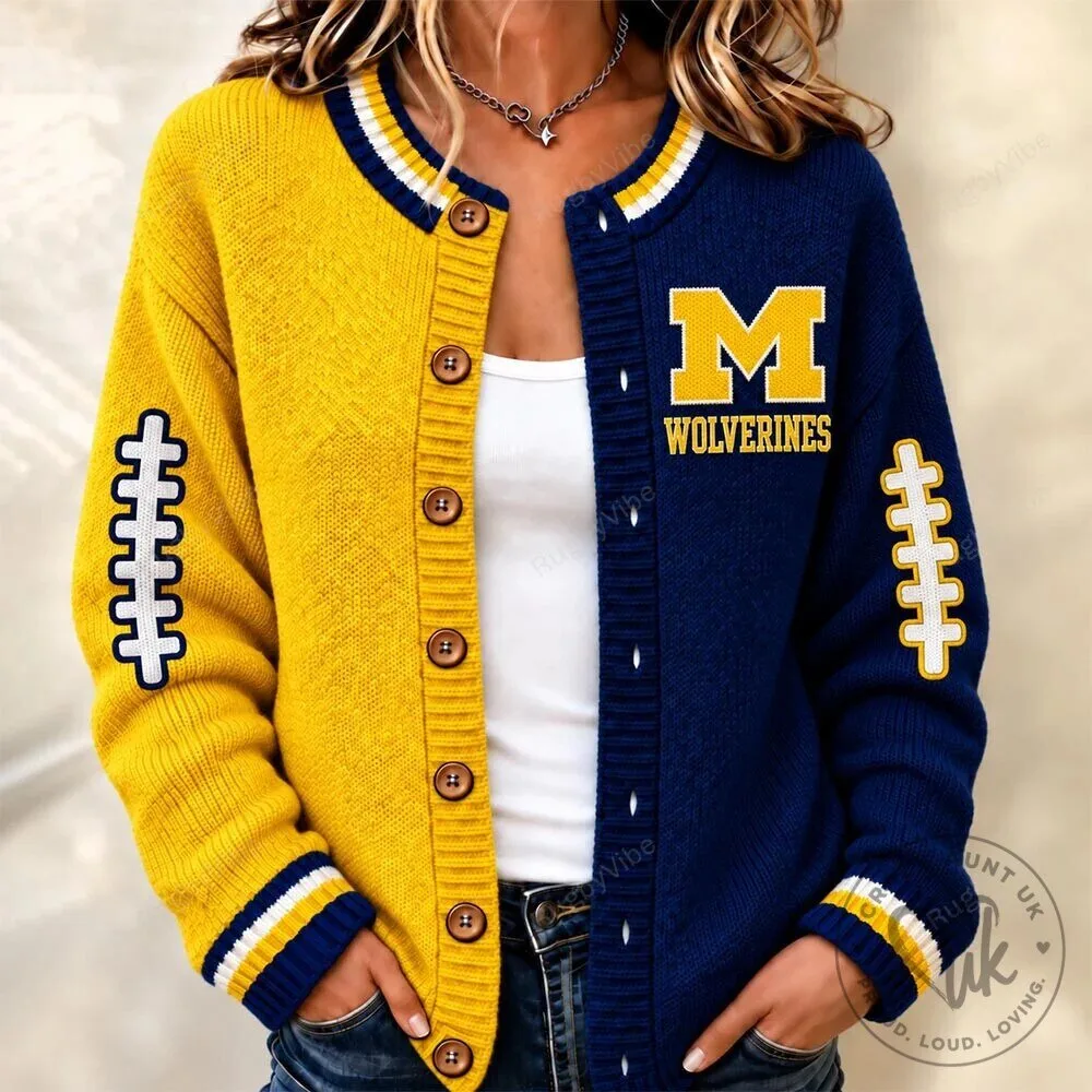 Michigan Wolverines Football Team Colors Cardigan Sweater