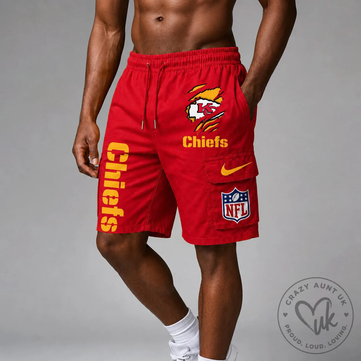 Kansas City Chiefs NFL Red Cargo Shorts with Team Logo and Nike Swoosh