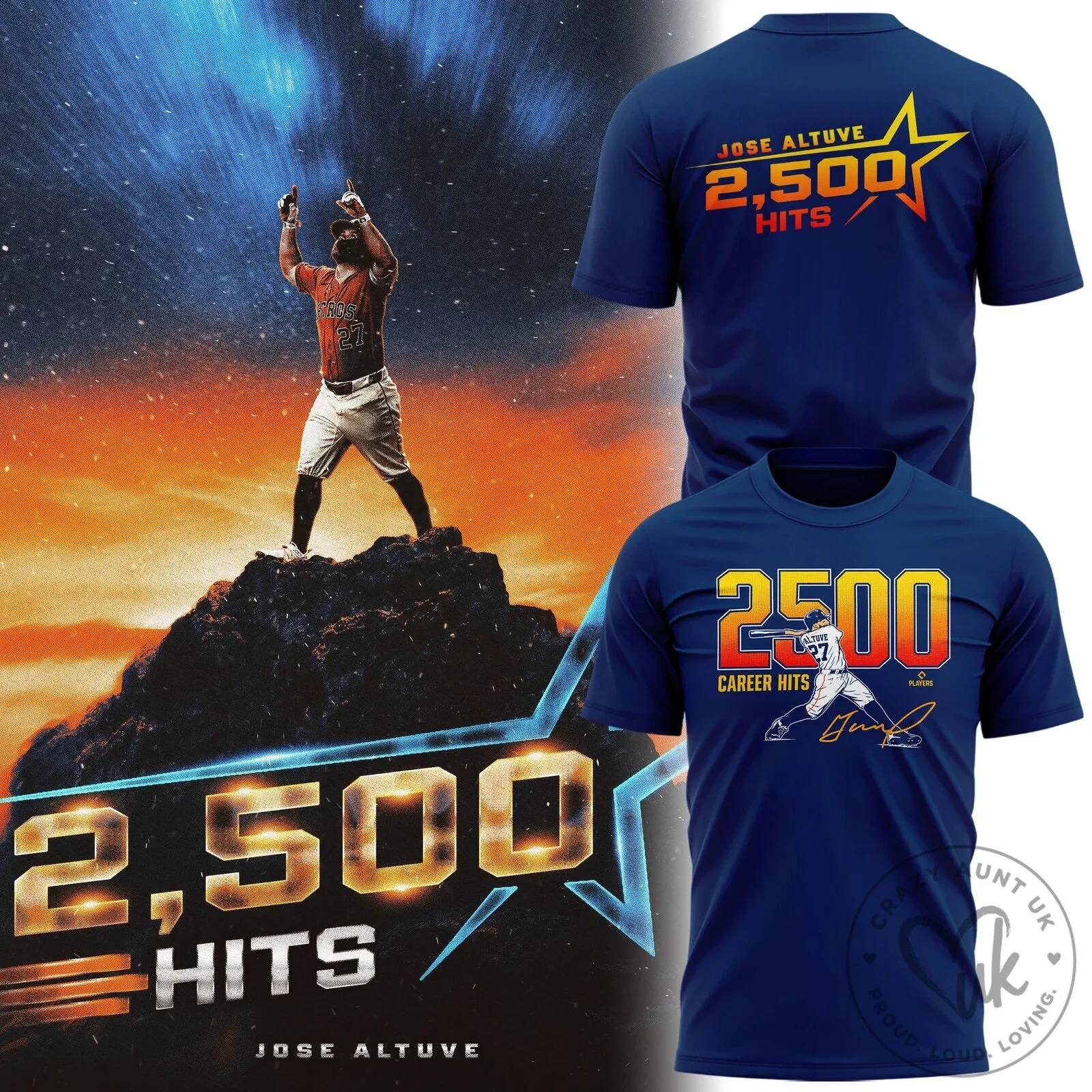 Jose Altuve 2500 Career Hits Houston Astros Navy Blue T-Shirt