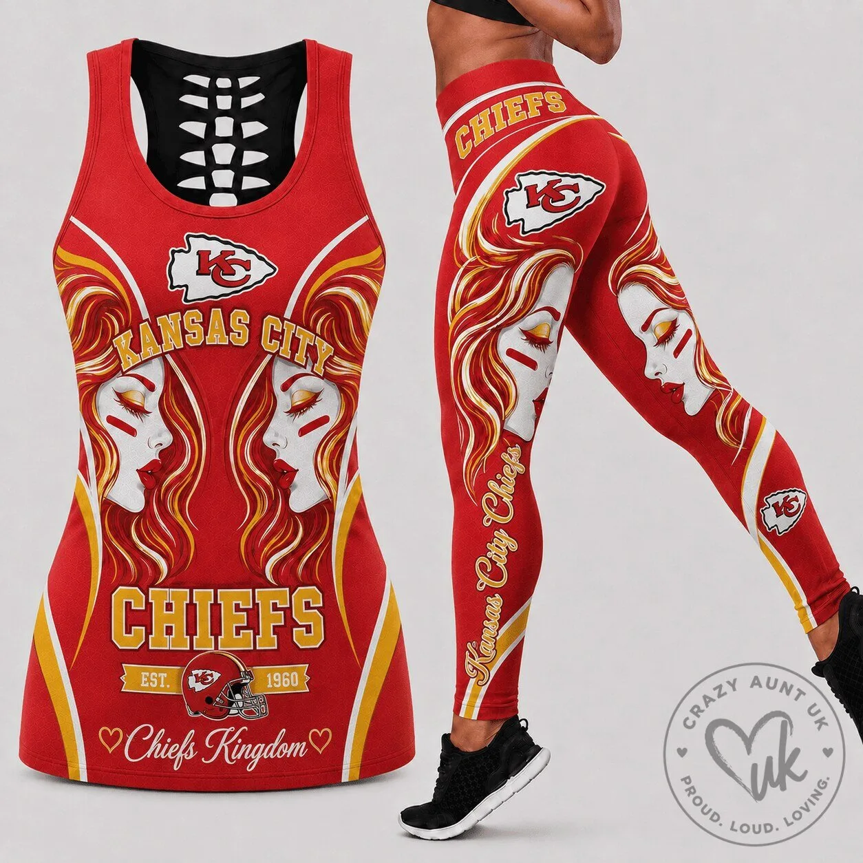 Kansas City Chiefs Football Team Fan Art Women's Tank Top and Leggings Set