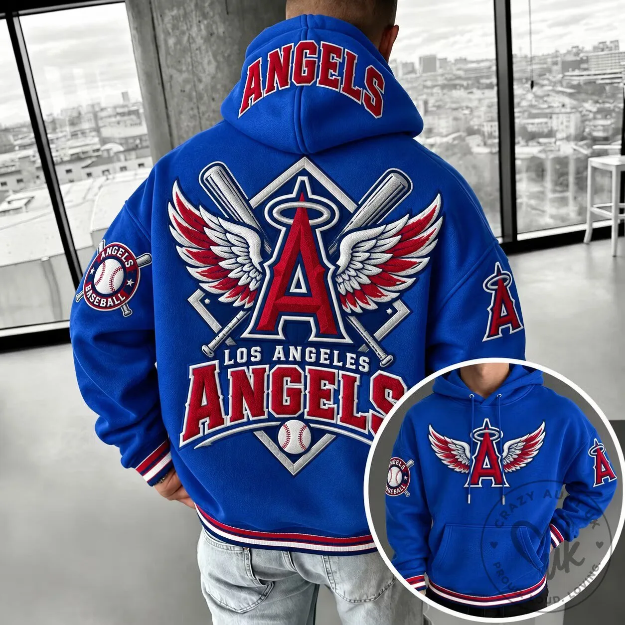 Los Angeles Angels Baseball Team Blue Embroidered Logo Hoodie