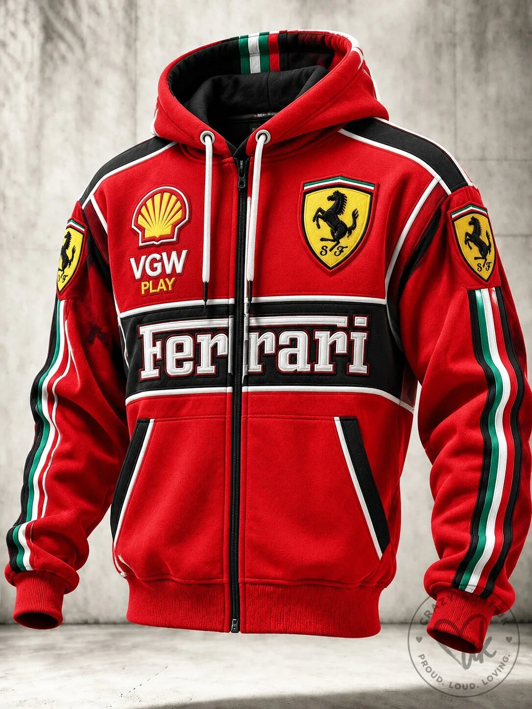 Ferrari Formula One Racing Team Red Full-Zip Hoodie for Men
