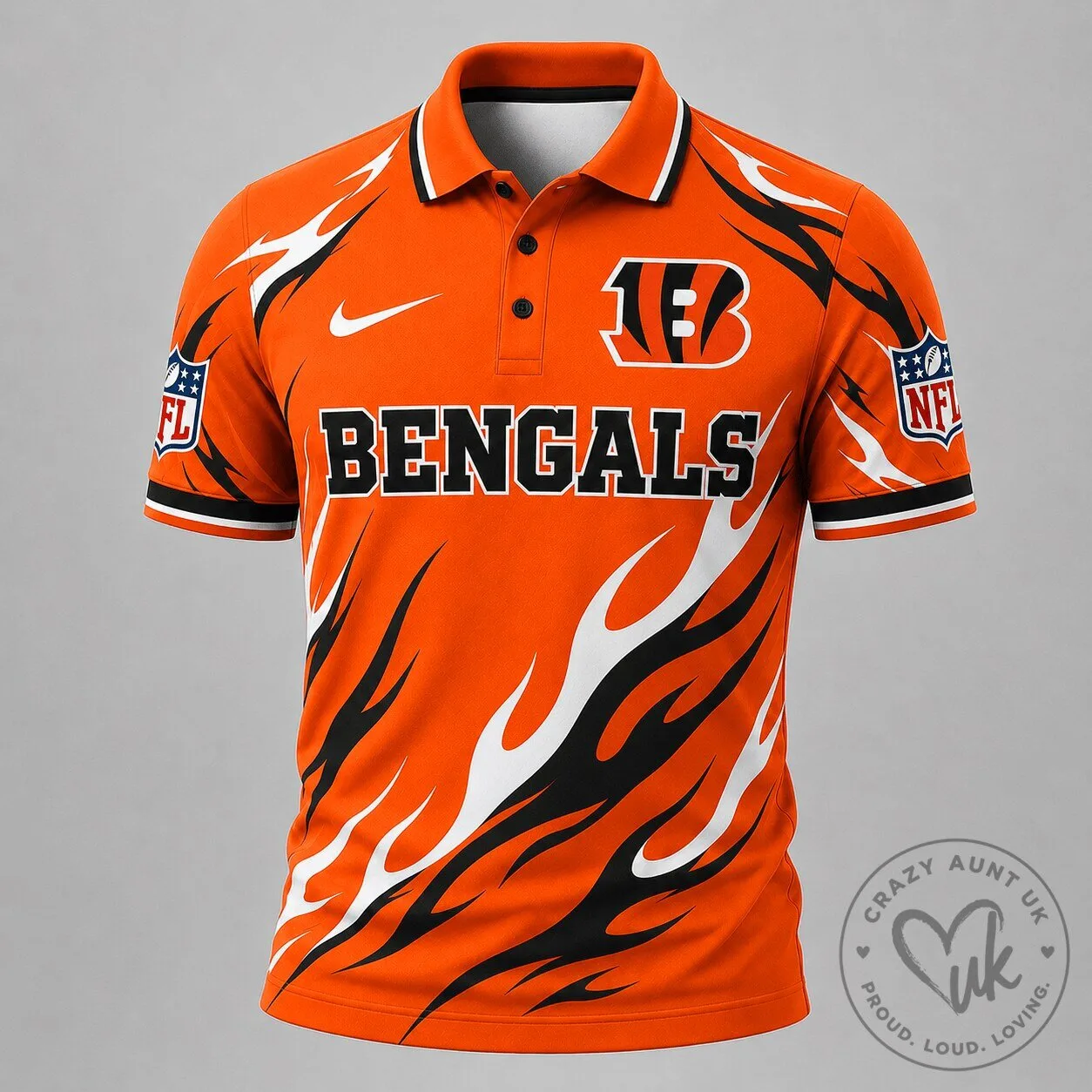 Cincinnati Bengals Flame Pattern Performance Polo Shirt