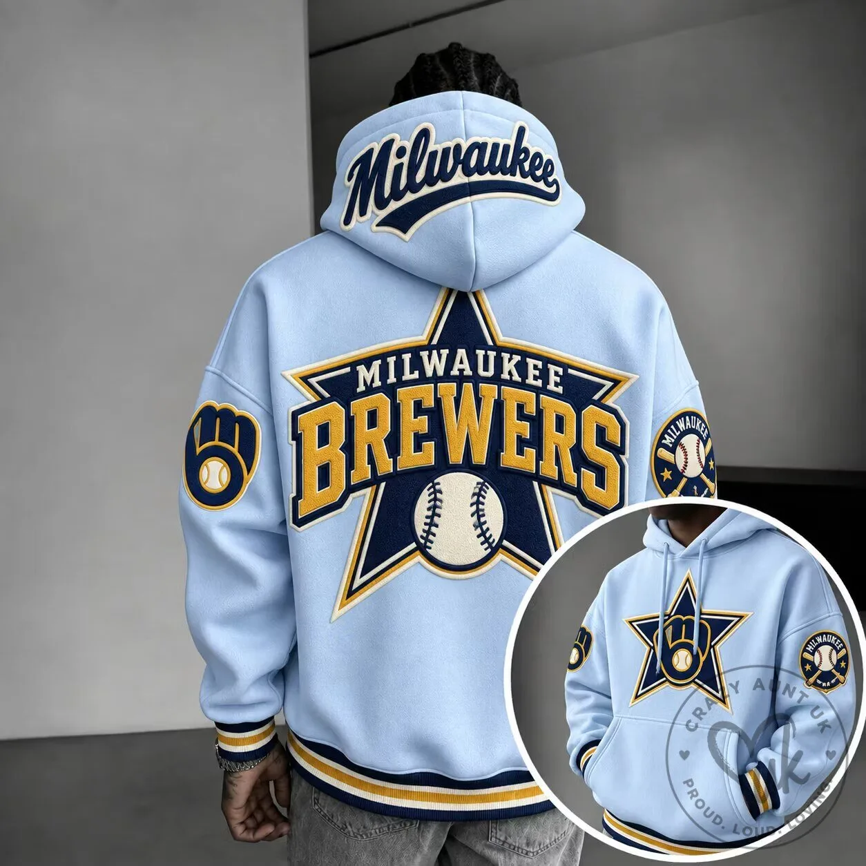 Milwaukee Brewers Baseball Team Logo Light Blue Hoodie