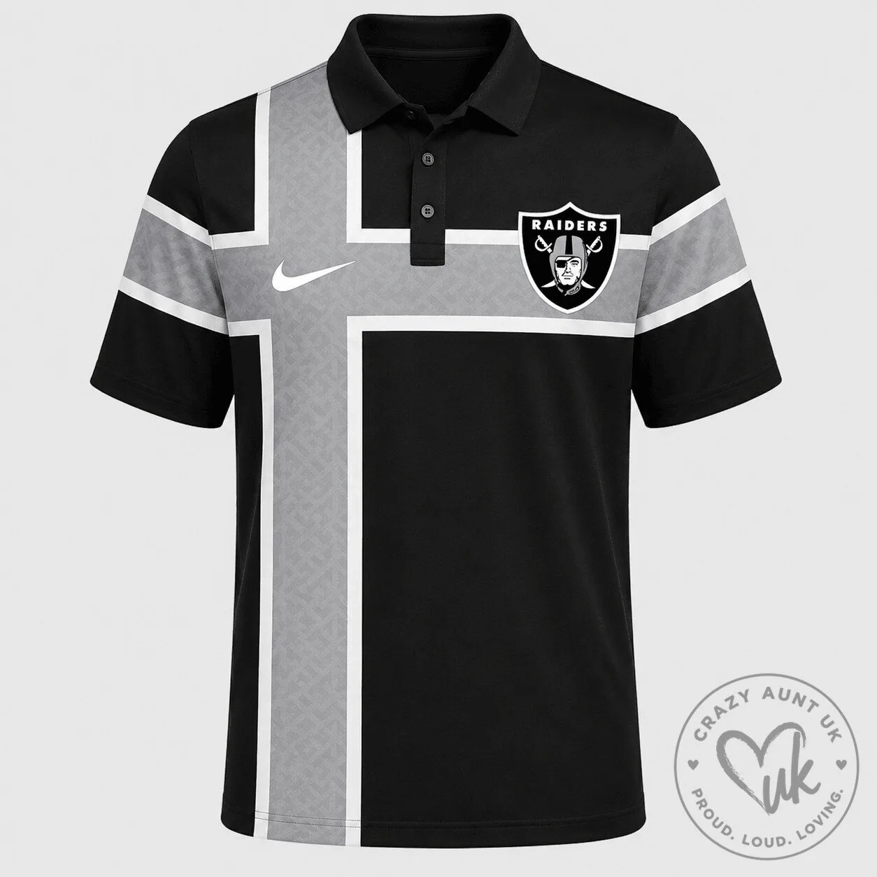 Las Vegas Raiders NFL Football Team Black and Gray Striped Polo Shirt