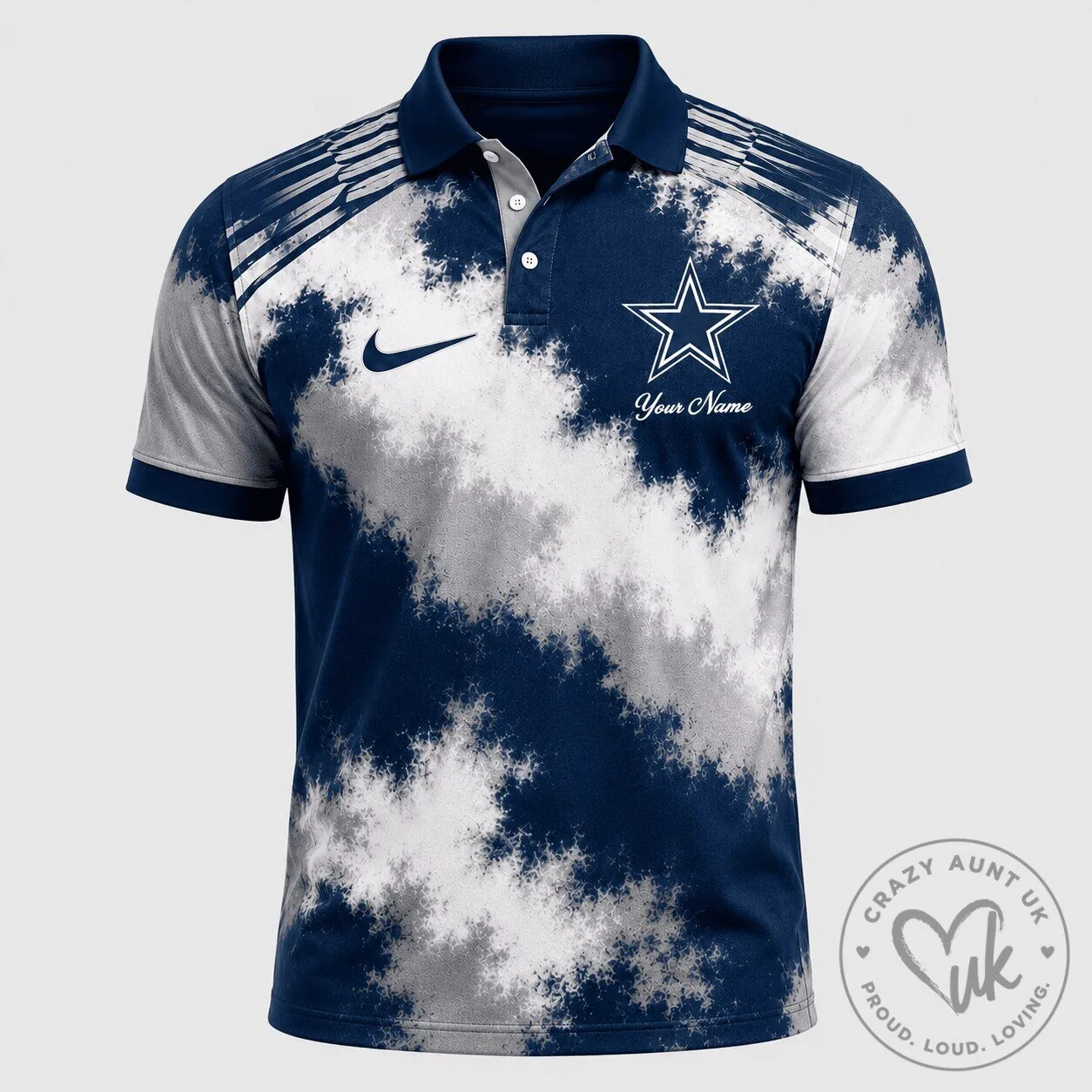 Dallas Cowboys Personalized Navy Blue Tie Dye Polo Shirt