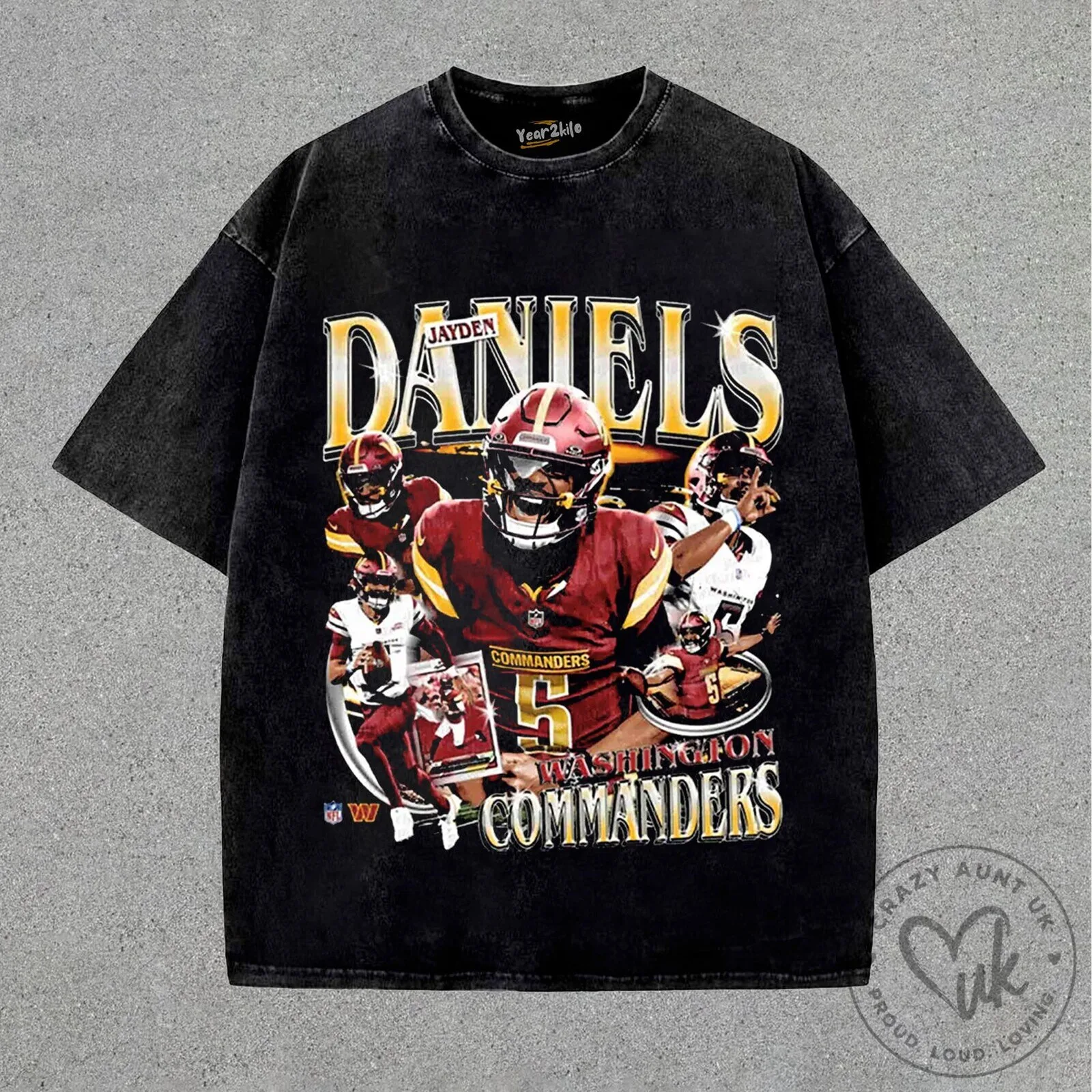 Jayden Daniels Washington Commanders Football Team Graphic Washed T-Shirt