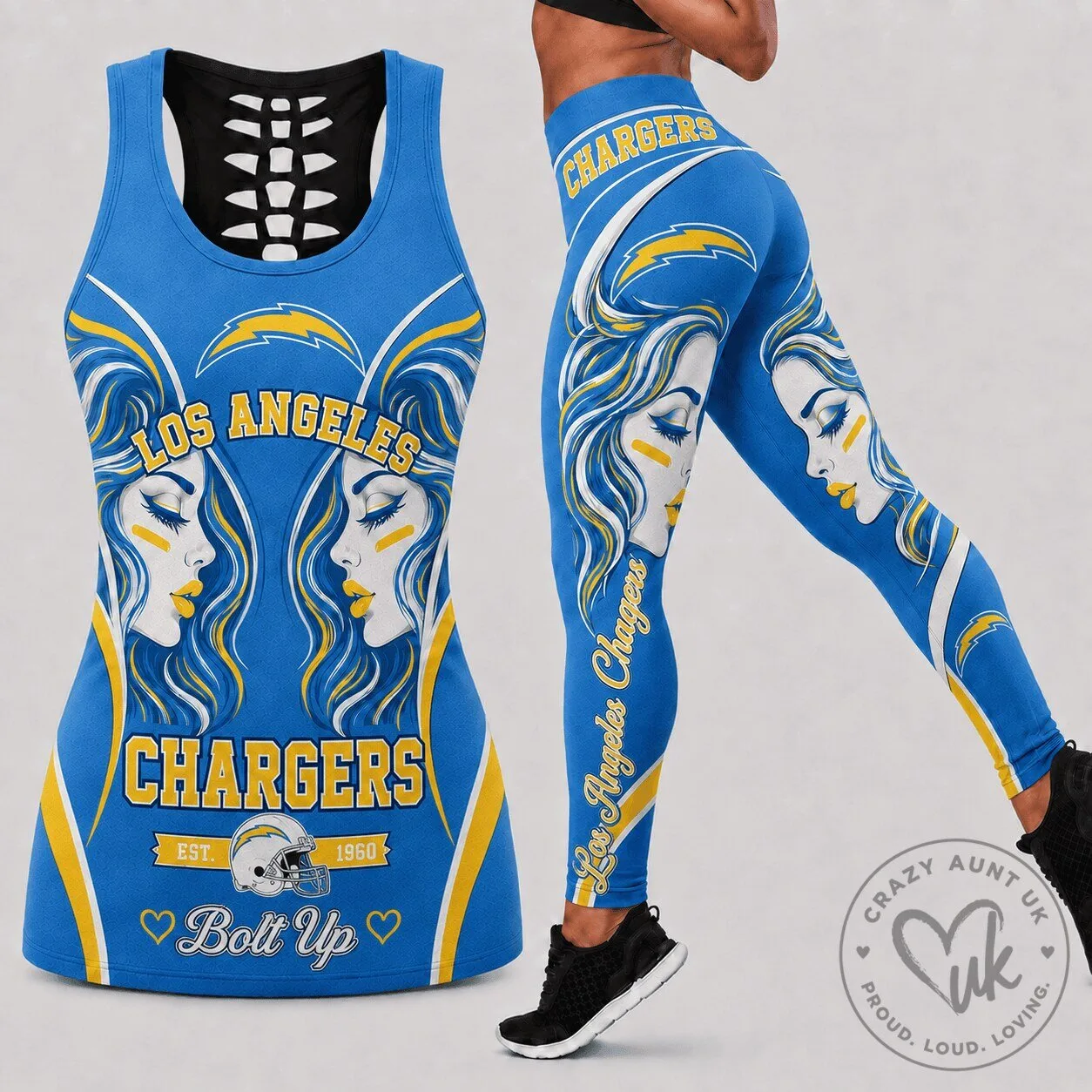 Los Angeles Chargers Women's Football Team Fan Art Tank Top and Leggings Set