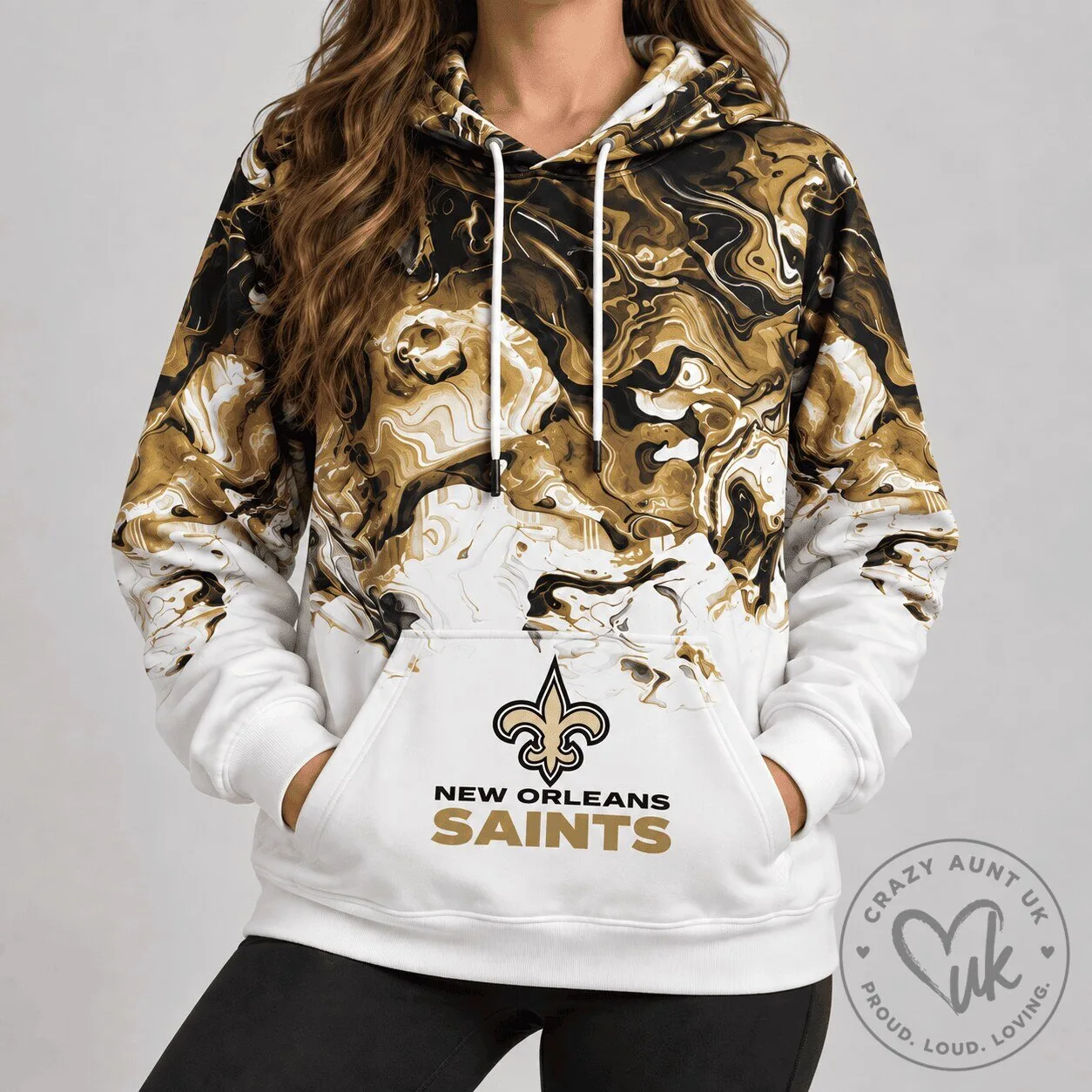 New Orleans Saints Gold Marble Swirl Pattern NFL Football Hoodie