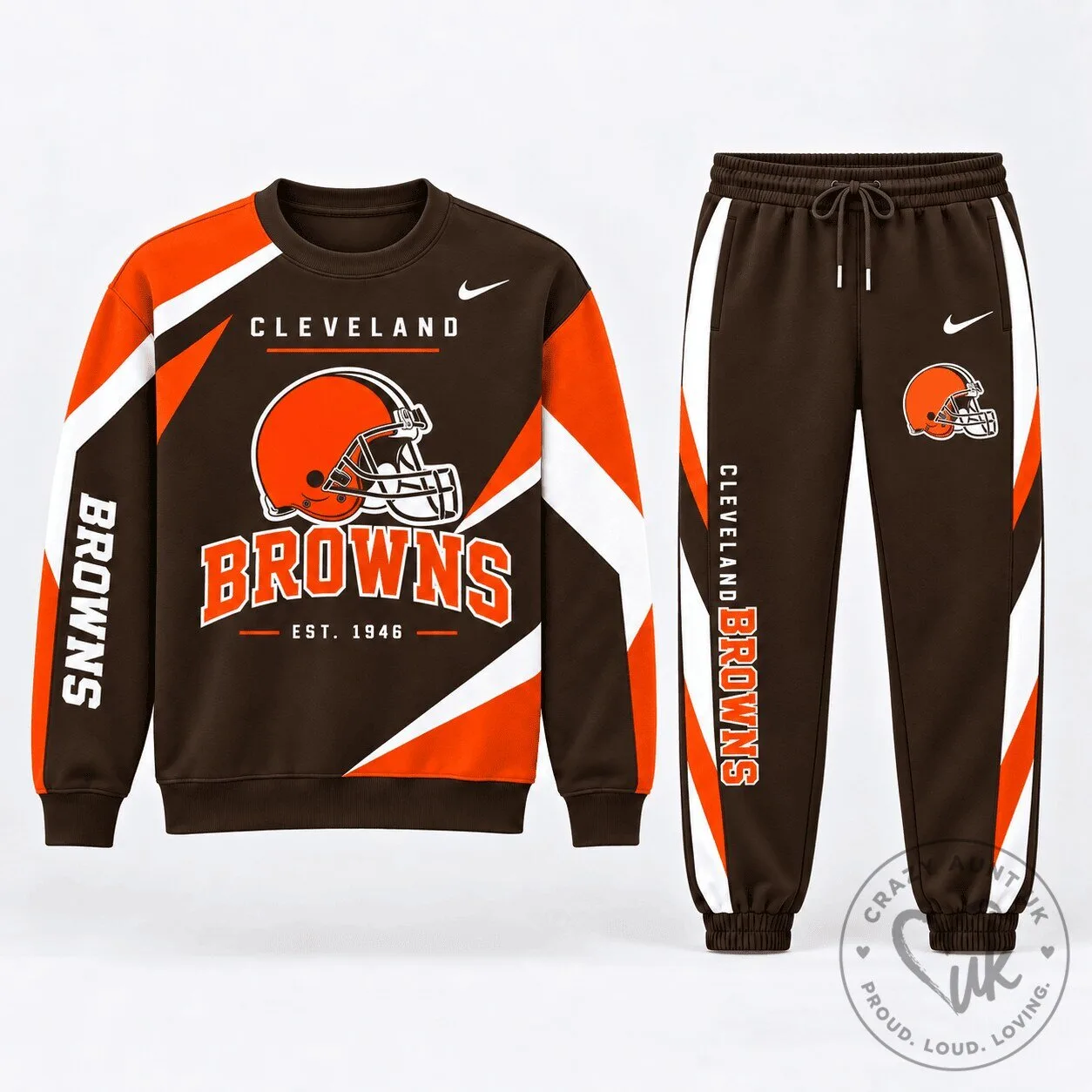 Brown and Orange Jogger Pants and Sweatshirt Set for Cleveland Browns Fans 2 Brown and Orange Jogger Pants and Sweatshirt Set for Cleveland Browns Fans