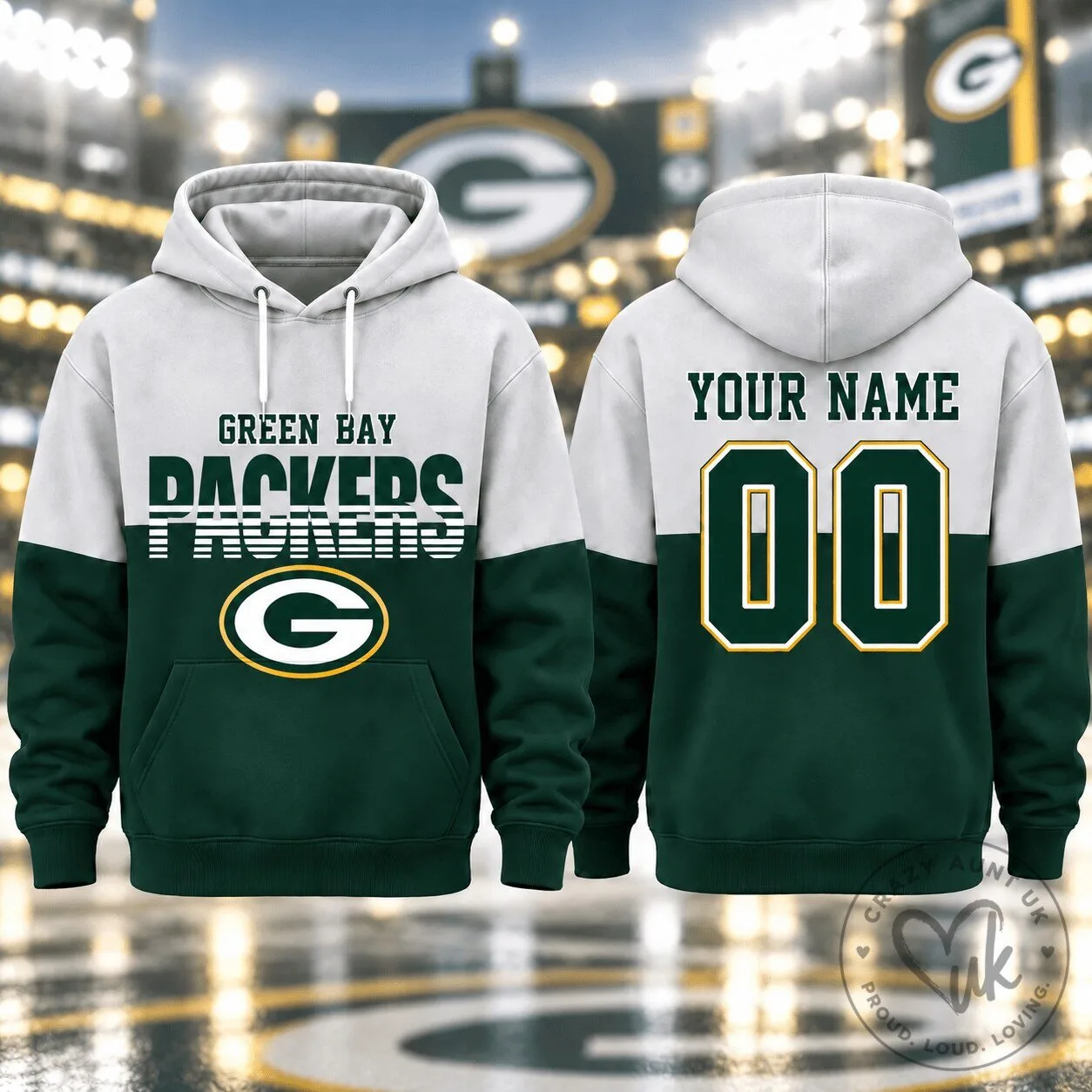 Green Bay Packers Personalized Varsity Stripe Hoodie