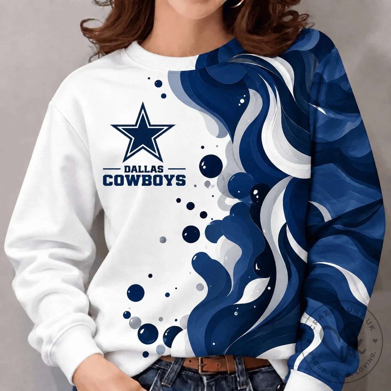 Dallas Cowboys NFL Team Color Vibrant Tide Series White and Blue Sweatshirt