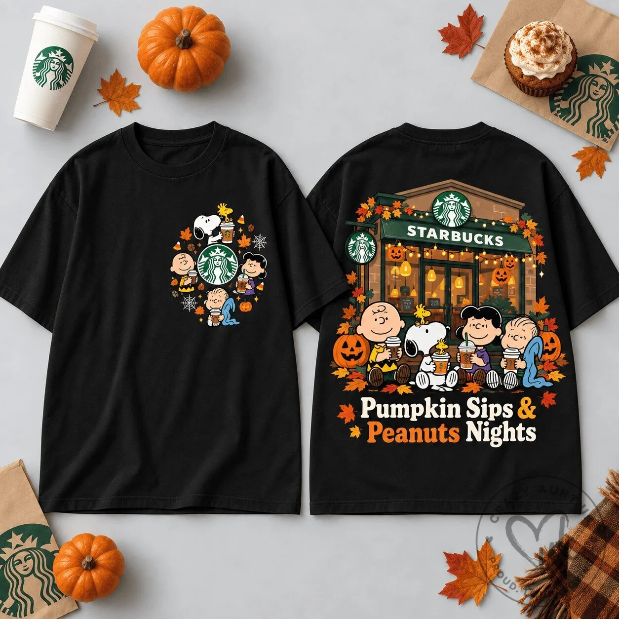 Starbucks Peanuts Pumpkin Sips and Peanuts Nights Black T-Shirt