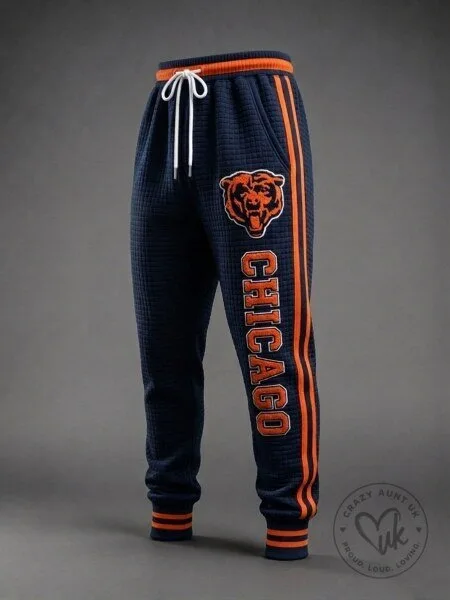 Chicago Bears NFL Football Team Logo Navy Blue Striped Jogger Pants