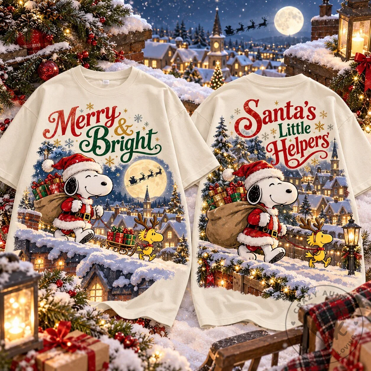 Snoopy Christmas Night Run Merry & Bright Santa's Little Helpers T-Shirt