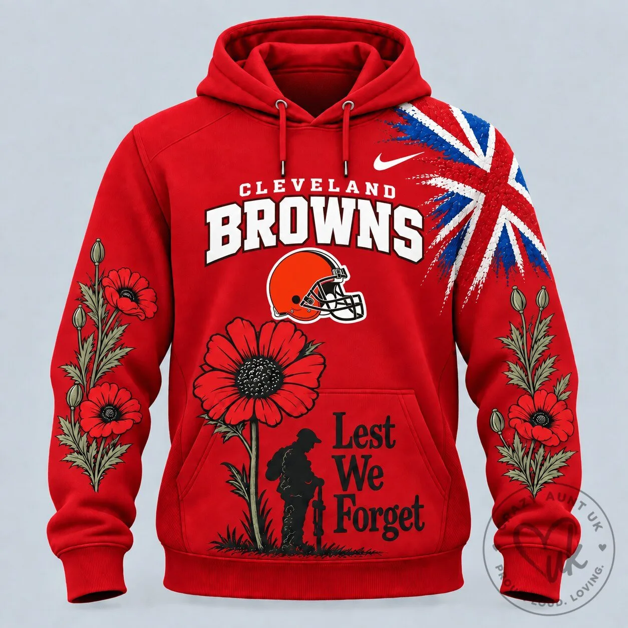 Cleveland Browns Lest We Forget Remembrance Day Red Hoodie