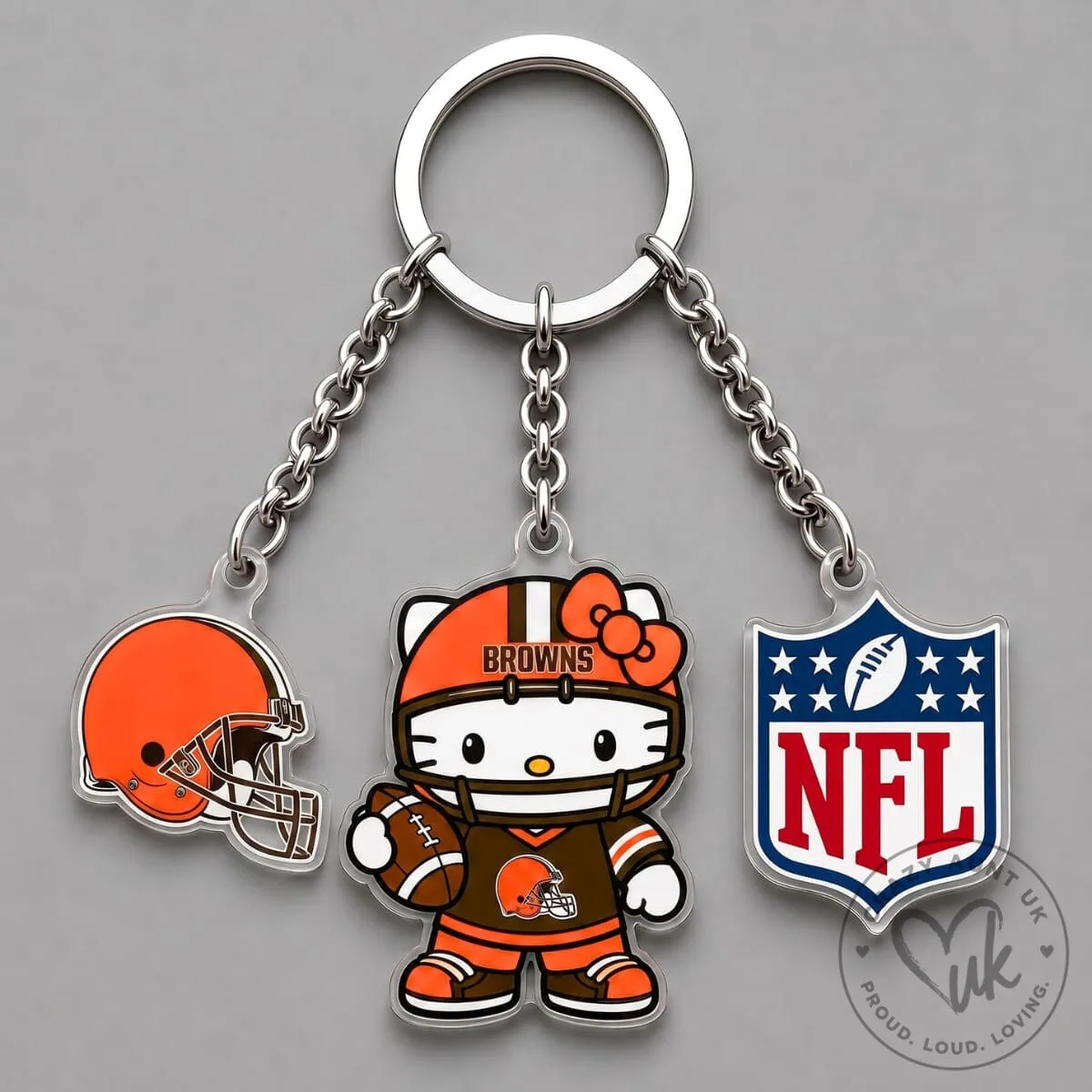 Cleveland Browns Hello Kitty Football Player Triple Charm Keychain