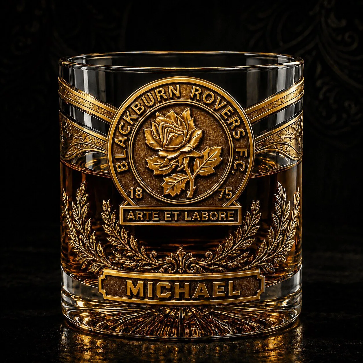Blackburn Rovers Football Club Whiskey Glass Custom Engraved Name