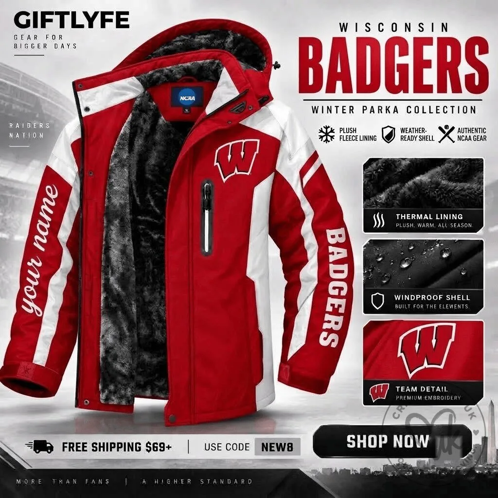 Wisconsin Badgers NCAA Fleece Lined Winter Parka Jacket