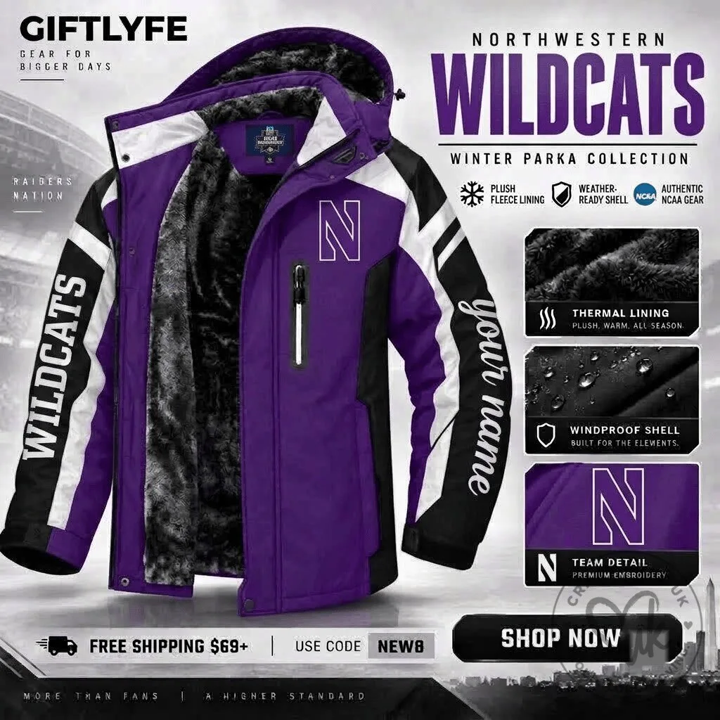 Northwestern Wildcats NCAA Winter Parka Jacket with Plush Fleece Lining