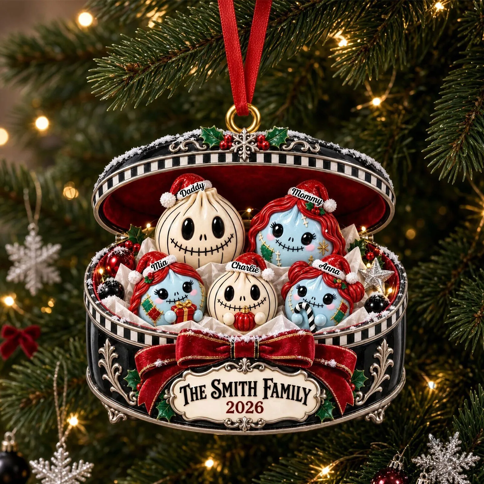 Personalized Spooky Family Christmas Ornament with Custom Names and Year