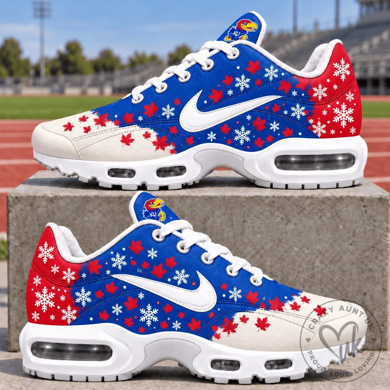 Kansas Jayhawks Fall Season Holiday Maple Leaf Pattern Sneakers