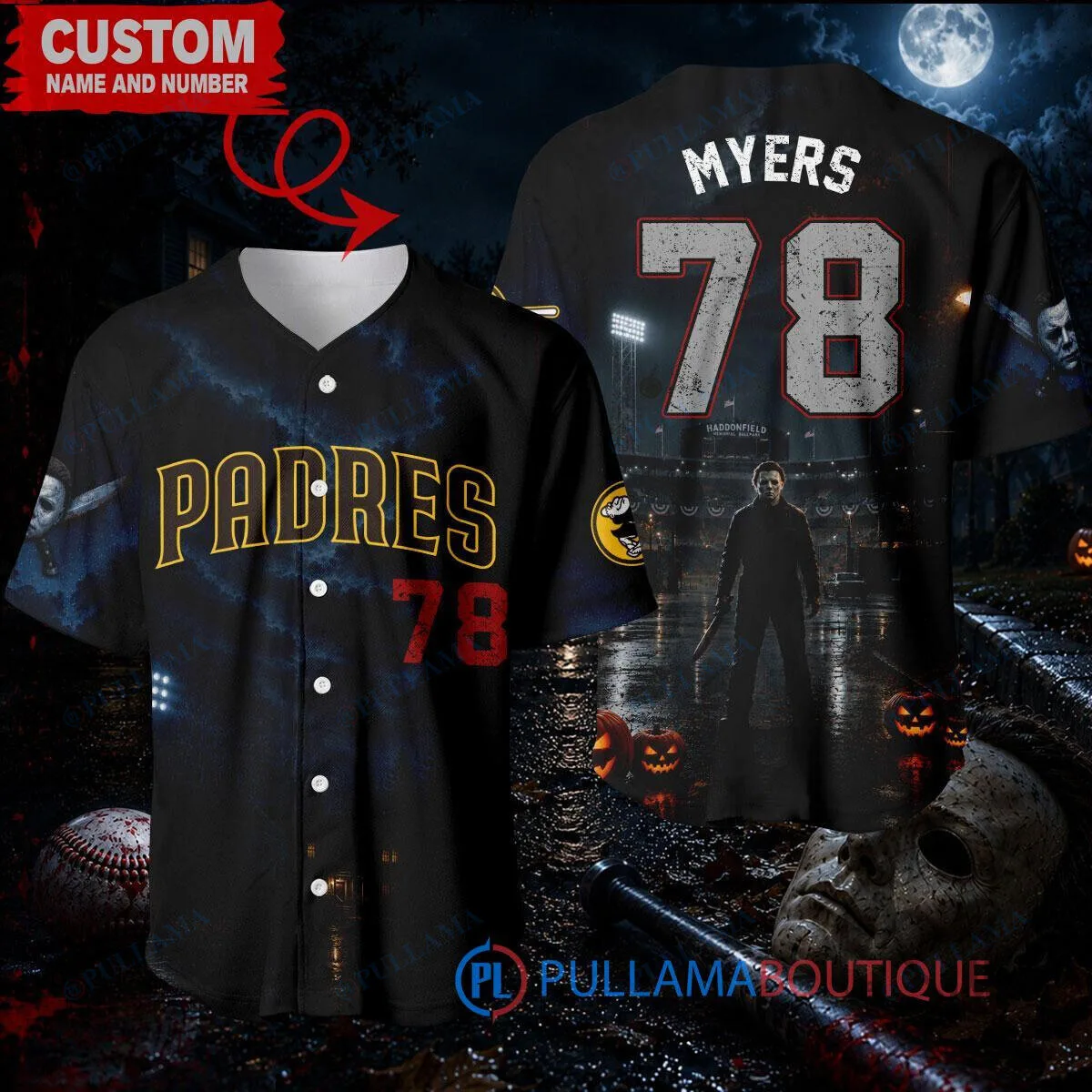 San Diego Padres Game Michael Myers Halloween Baseball Jersey 2 San Diego Padres Game Michael Myers Halloween Baseball Jersey
