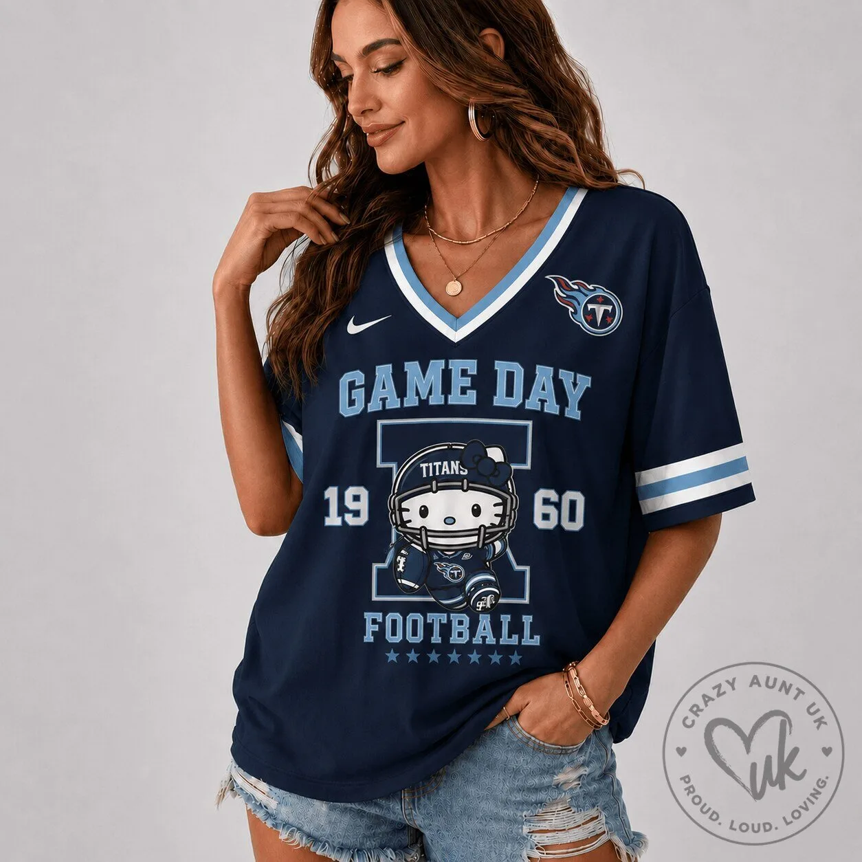 Tennessee Football Hello Kitty Game Day Titans V-Neck Football Jersey