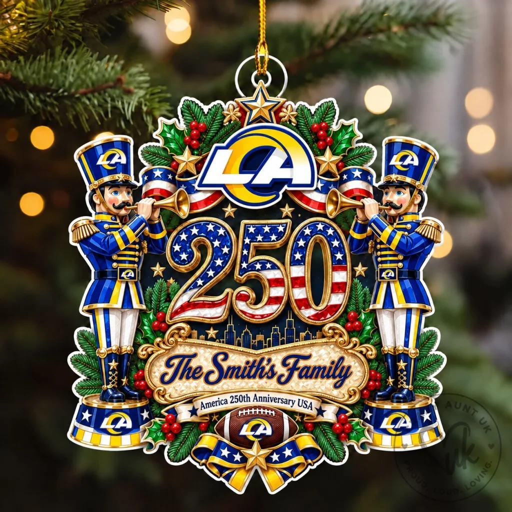 Los Angeles Rams 250th Anniversary Christmas Ornament Custom Family Name Los Angeles Rams 250th Anniversary Christmas Ornament Custom Family Name